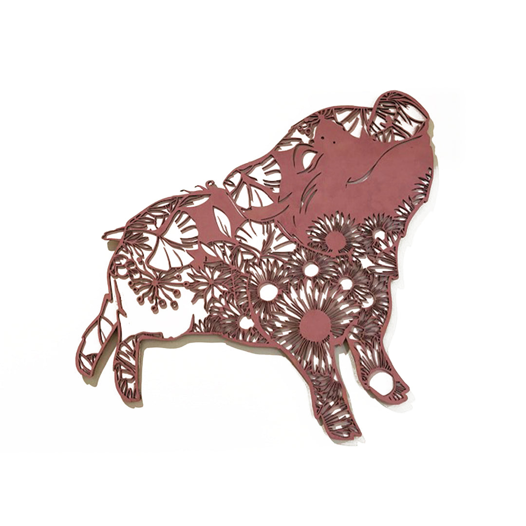 Happy smiling Pig - floral cut out Wall Art