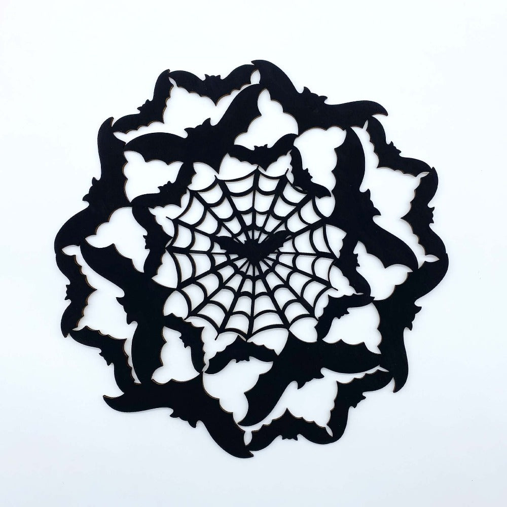 Bat Mandala with Spiderweb, Halloween decoration