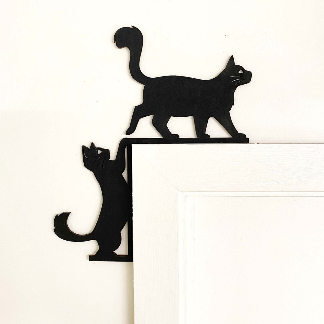 Black Cat door or window trim art, home decor, Black cat wall art