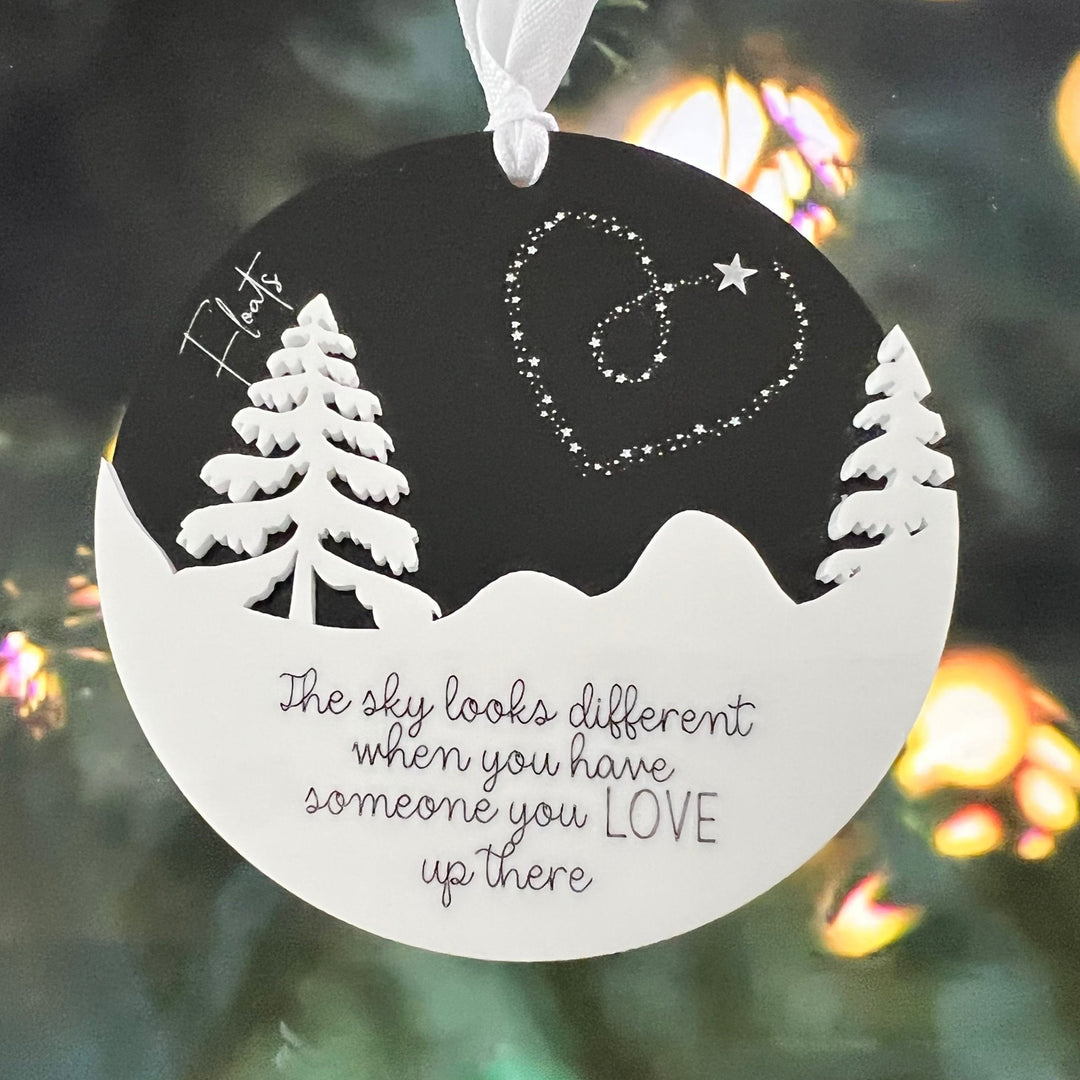 Memorial ornament, The sky looks different quote, In memory personalised bauble