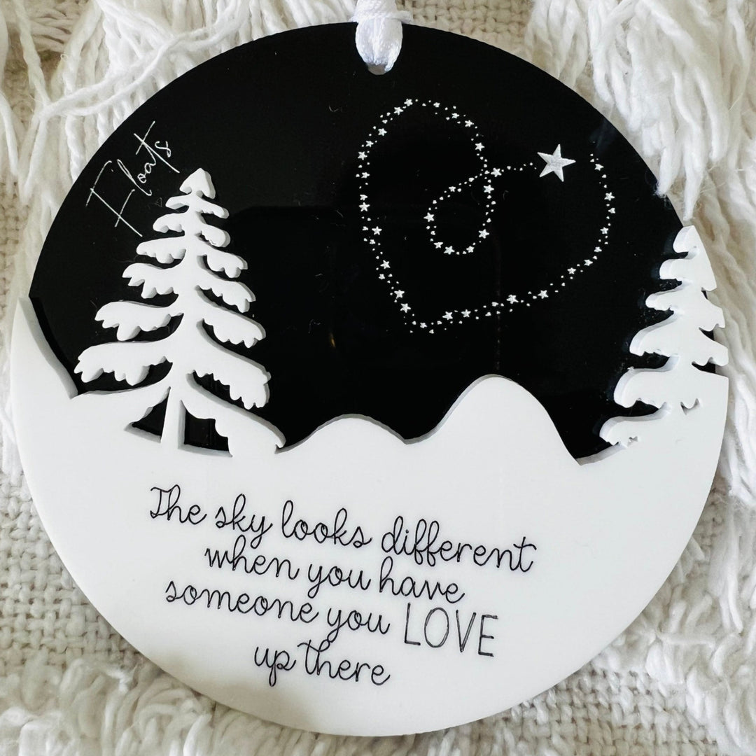 Memorial ornament, The sky looks different quote, In memory personalised bauble