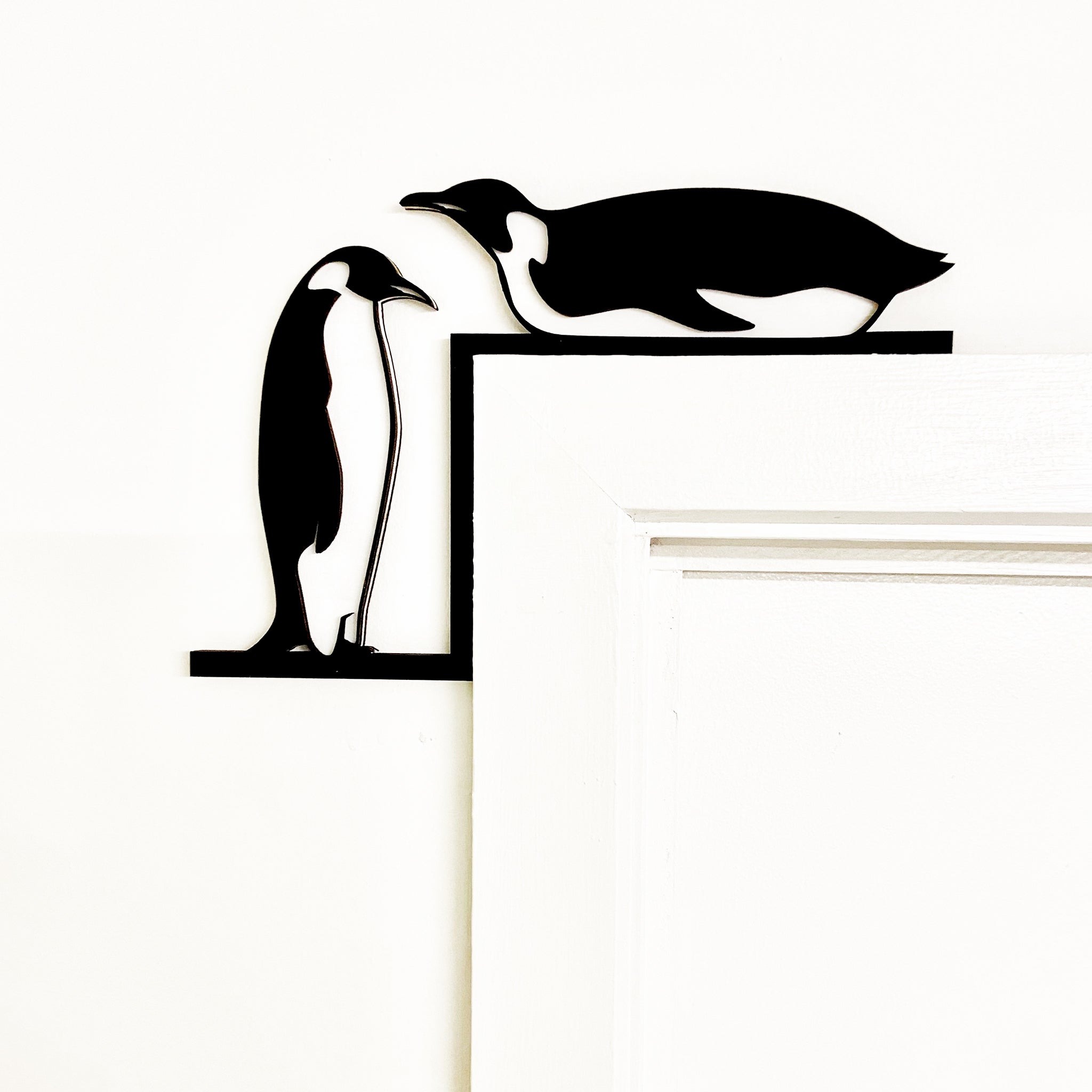Penguin wall art, emperor penguin art work, penguin door rim art, nursery decor, wall art